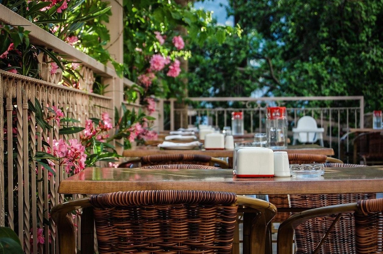 A private rooftop event space set for a gathering