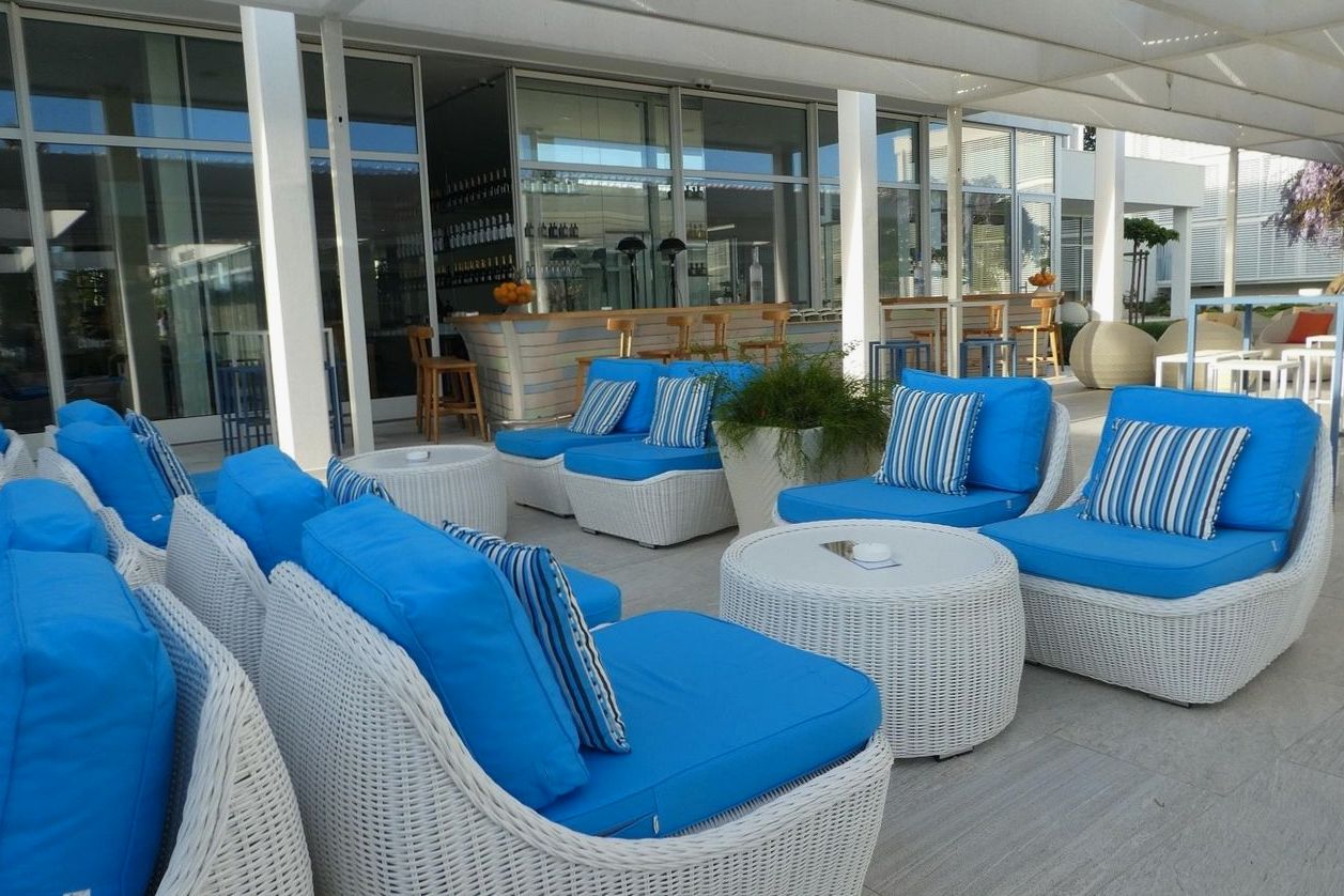 A private entertainment space with ambient outdoor seating